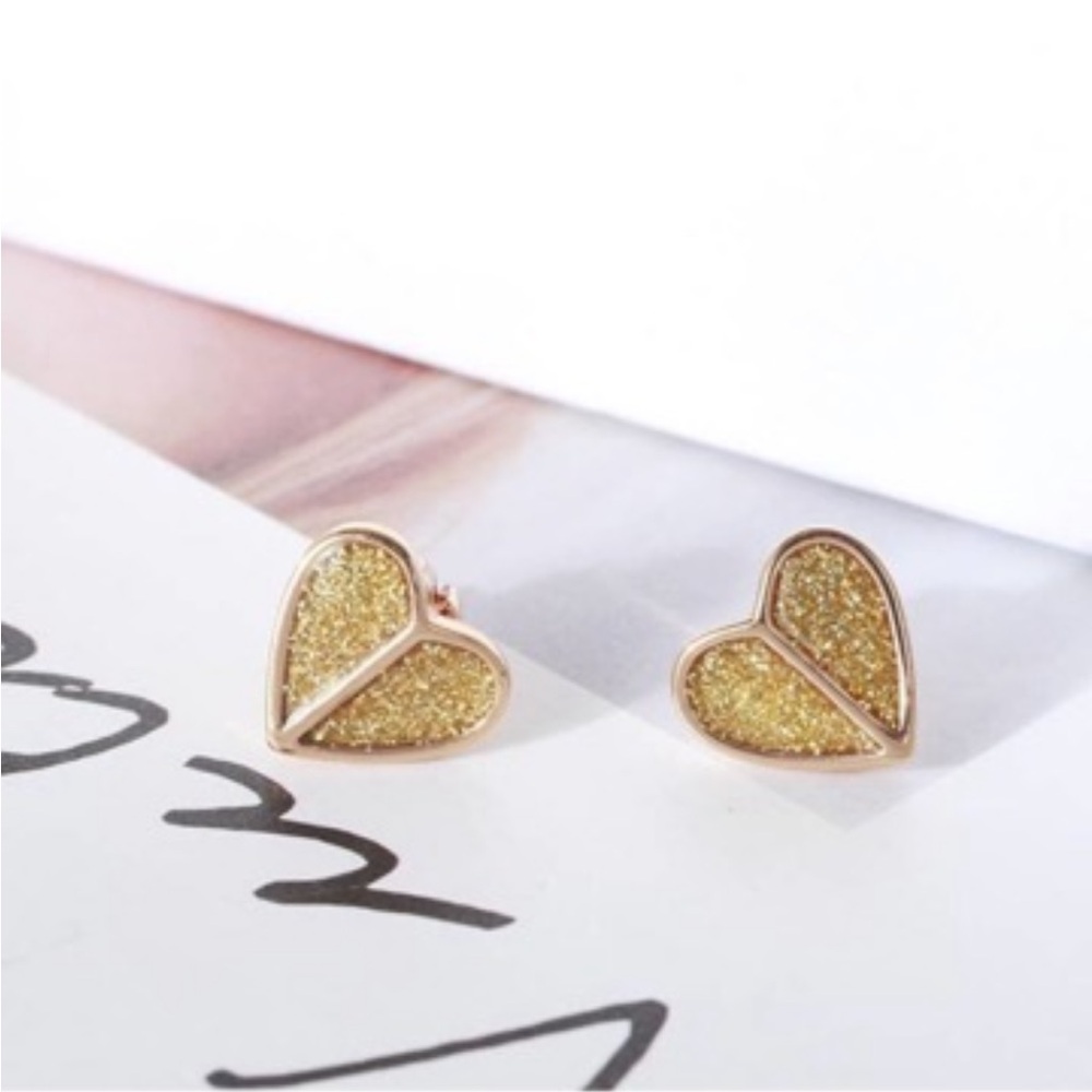 KATE SPADE Rose Gold Glitter Heritage Heart Stud Earrings, Valentines Jewelry